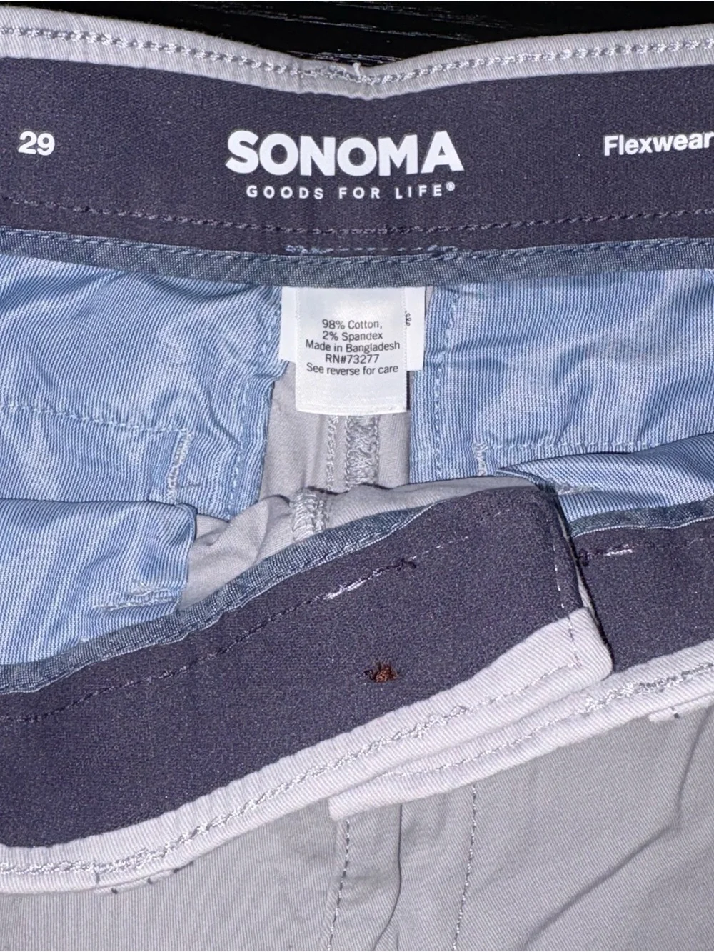 Sonoma Goods For Life Mens 29 Gray Flexwear Stretch Flat Front Chino Shorts